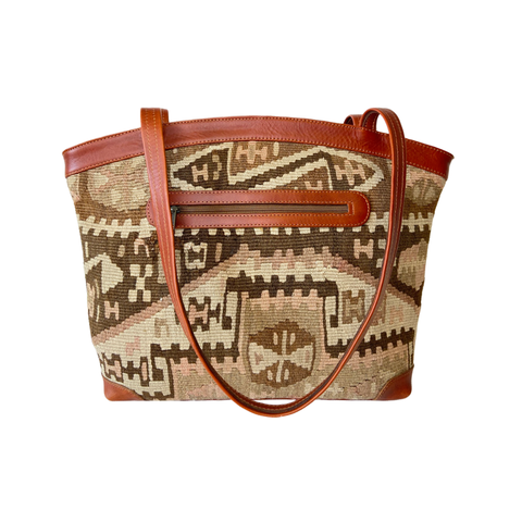 Kilim Weekender & Travel Bag - Tote Bag - Bag With Rug Patterns and Genuine Leather