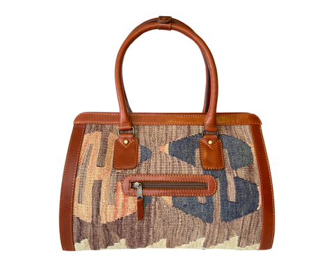 Kilim Travel - Weekender Bag - Duffle Bag - Leather Kilim With Rug Pattern Handbag