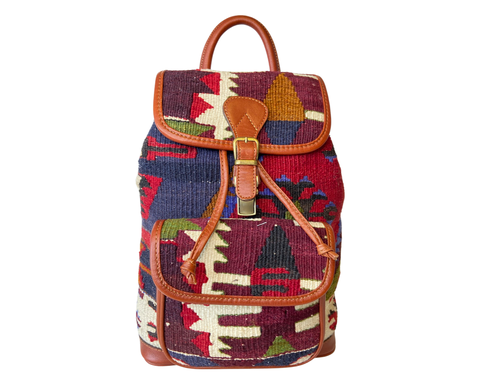 Leather Kilim Backpack Bag, Hobo Vintage Backpack