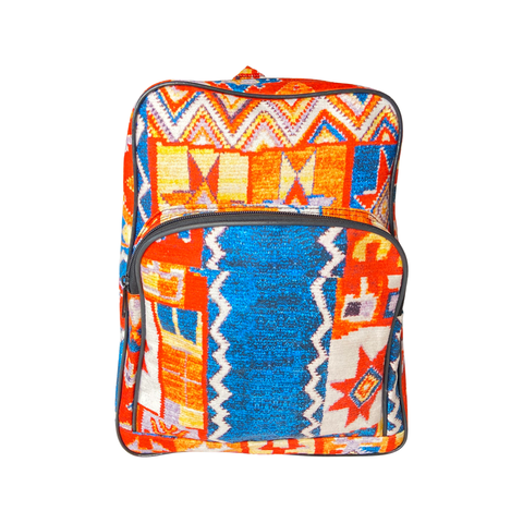 Multicolored Backpack - Ethnic Pattern Fabric Backpack - Orange & Multicolored Carry on