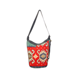 Kilim Boho Sling Bag | Crossbody Bag | Kilim Handbag | Turkish Kilim Bag | Shoulder Bag | Red & Multicolored with leather handle Bag