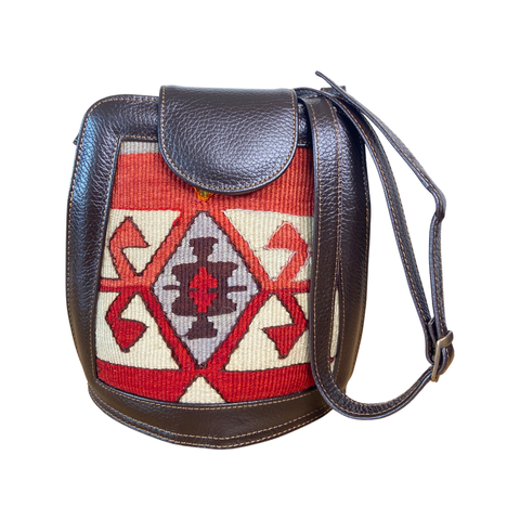 Kilim Crossbody Bag - Vintage Kilim & Genuine Leather Bag - Small Crossbody Bag