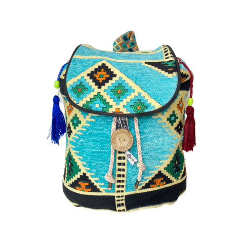 Kilim Hobo Backpack - Traditional Kilim Design Backpack - Ethnic Turkish Design Backpack - Turquoise