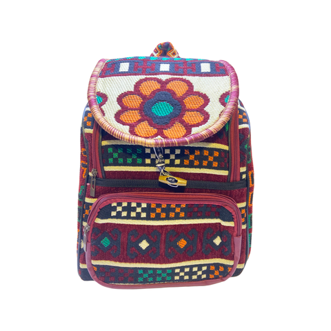 Kilim Backpack | Turkish Ethnic Pattern Rug Kilim Backpack | Burgundy colored Backpack