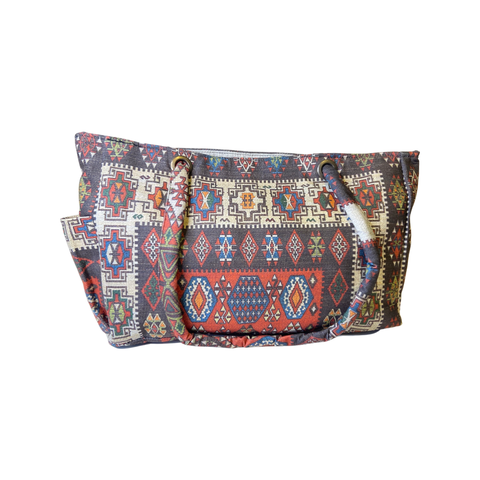 Kilim Travel & weekender bag | Kilim Duffle Bag | Rug-Carpet Bag | Black & Multicolor Woven Bag
